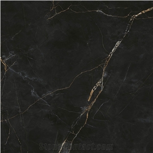 Less Veins Nero Marquina Black Marble Look Porcelain Tiles, Slabs