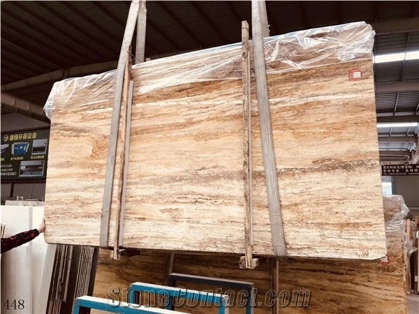 Italy Golden Travertine Slab Wall Flooring Tile Pattern Use