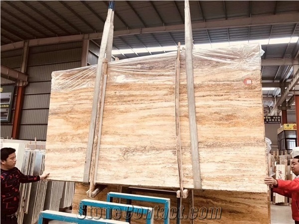 Italy Golden Travertine Slab Wall Flooring Tile Pattern Use