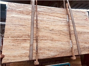 Italy Golden Travertine Slab Wall Flooring Tile Pattern Use