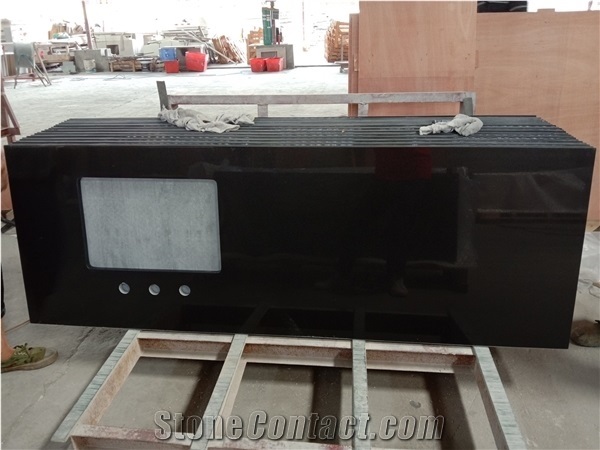 Pure Black Quartz for Countertop and Vanity Top