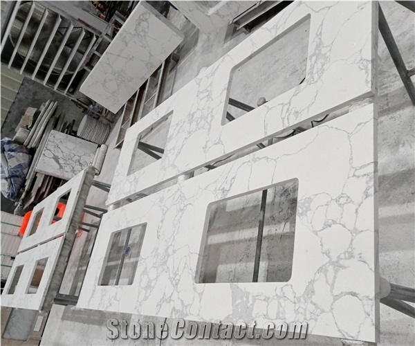 Super White Calacatta Man Made Quartz Stone Vanity Tops
