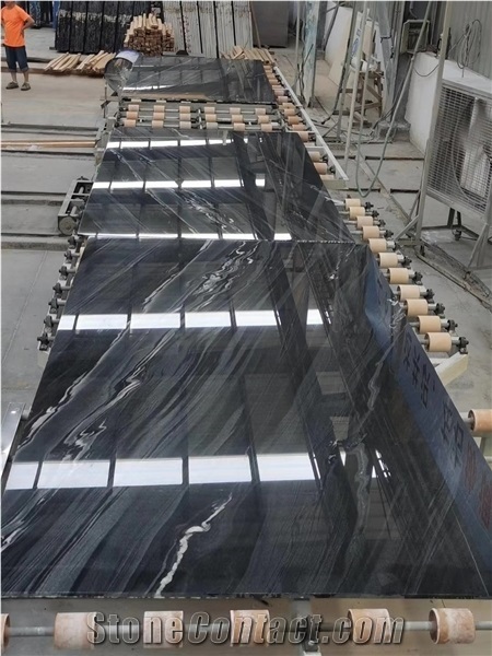 Tesla Black Wave Marble Polished Slab Floor Tiles