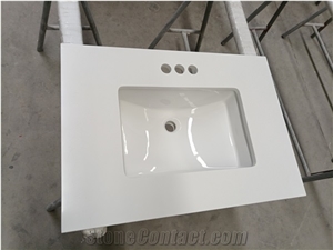 White Quartz Stone Bathroom Vanity Units Installed Sinks