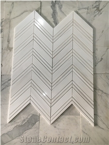 Chevron Large Dolomite White Marble Mosaic Tile Backsplash