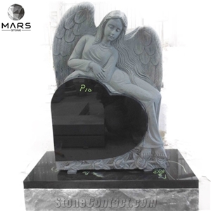 Jet Black Granite Angel Status Headstone Monument Design