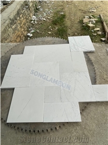 Milky White Marble Sandblasted French Pattern Floor Tiles