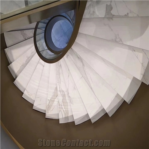 Large Porcelain Slab Spiral Staircase For Interior Design