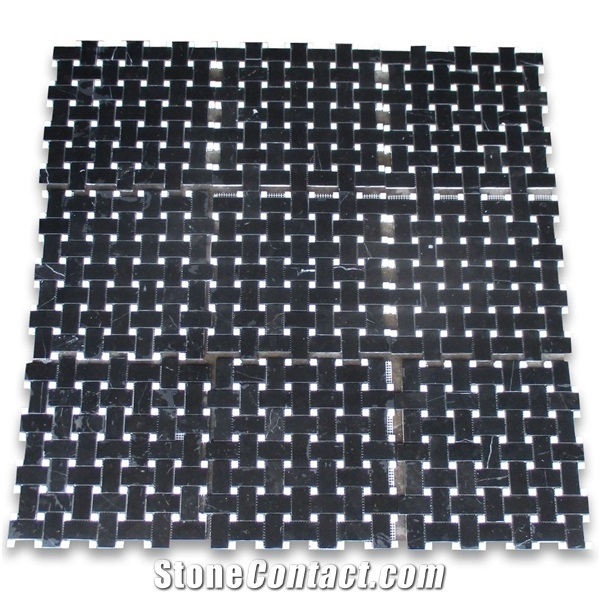 Black Marquina Mini Brick Mosaic Tile Polished