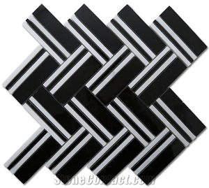 Polish Black Marble Lantern Shaped Mosaic Tiles