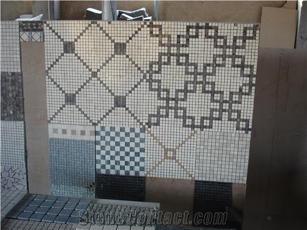 Carrara White Marble And Herringbone Mosaic Tiles
