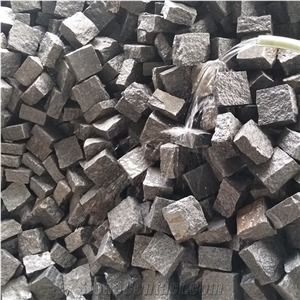 Natural Split G654 Black Granite Cobbles Cubes