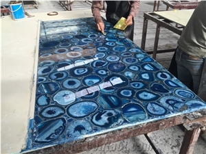 Customized Size Blue Semiprecious Slab for Wall Decorative