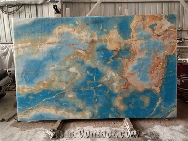 Dark Blue Onyx Slab for Wall Background,Ice Blue Onyx Stone