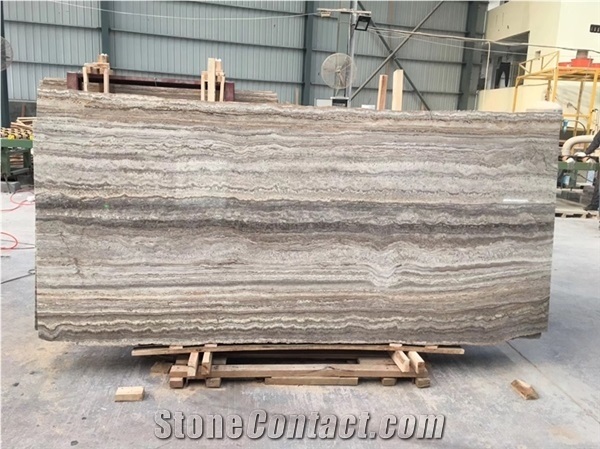 Iran River Silver Travertine Slab, Gray Travertine