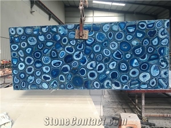 Natural Backlit Blue Agate Stone Bar Top,Blue Semi Precious