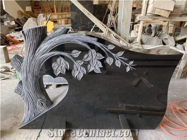 Shangxi Black Granite Sandblasted Headstone & Gravestone