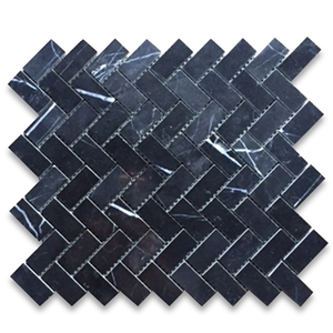 Nero Marquina Herringbone Mosaic Tile Polished