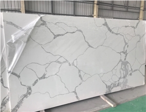White Marble Look Calacatta Quartz for Kitchen