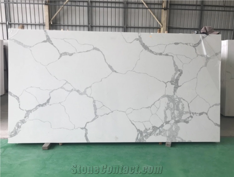 White Marble Look Calacatta Quartz for Kitchen