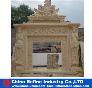 Beige Marble Hand Craft Sculptured Fireplaces