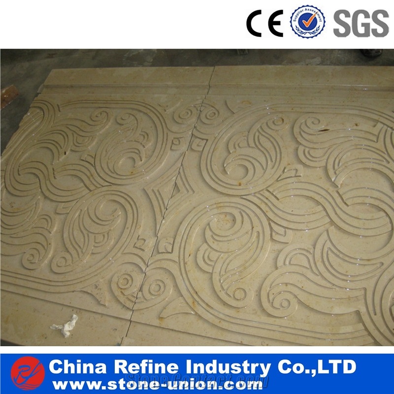 Beige Marble Handcraft Carving Animal Reliefs