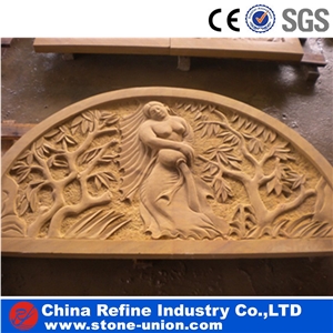 Beige Marble Handcraft Carving Animal Reliefs