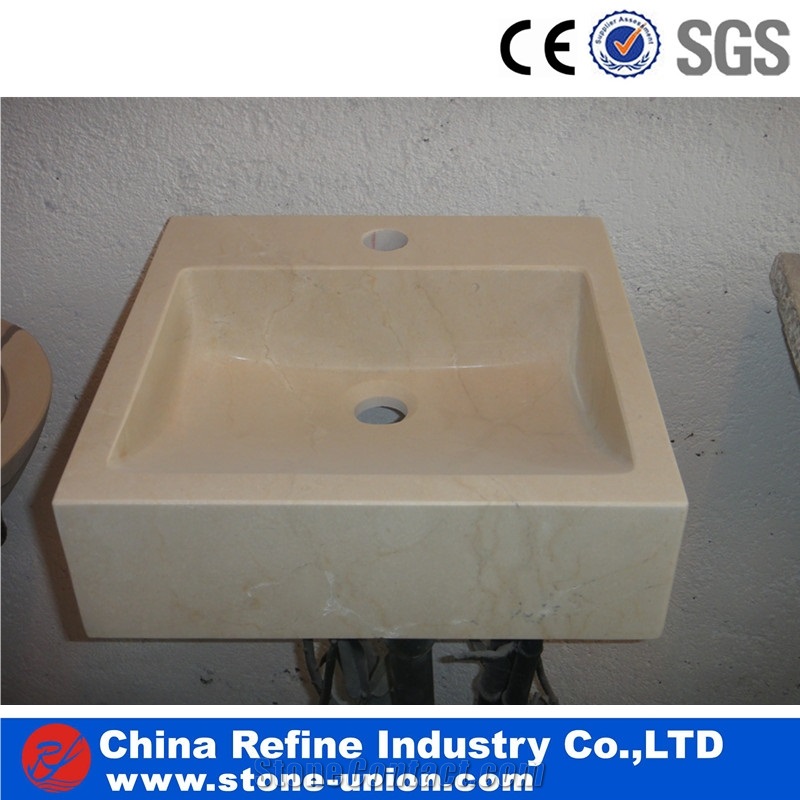 Beige Rectangular Marble Vessel Sinks & Basins