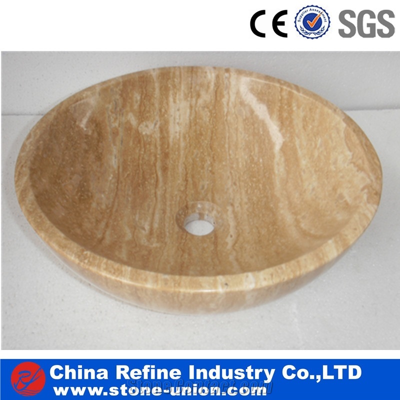 Beige Rectangular Marble Vessel Sinks & Basins