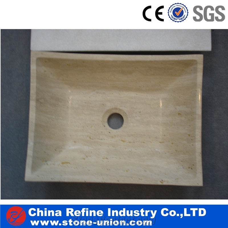 Beige Rectangular Marble Vessel Sinks & Basins