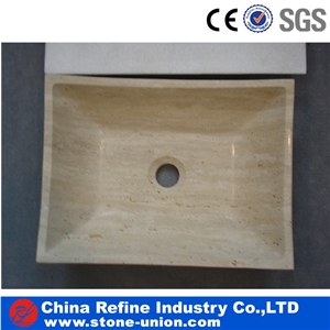 Beige Rectangular Marble Vessel Sinks & Basins