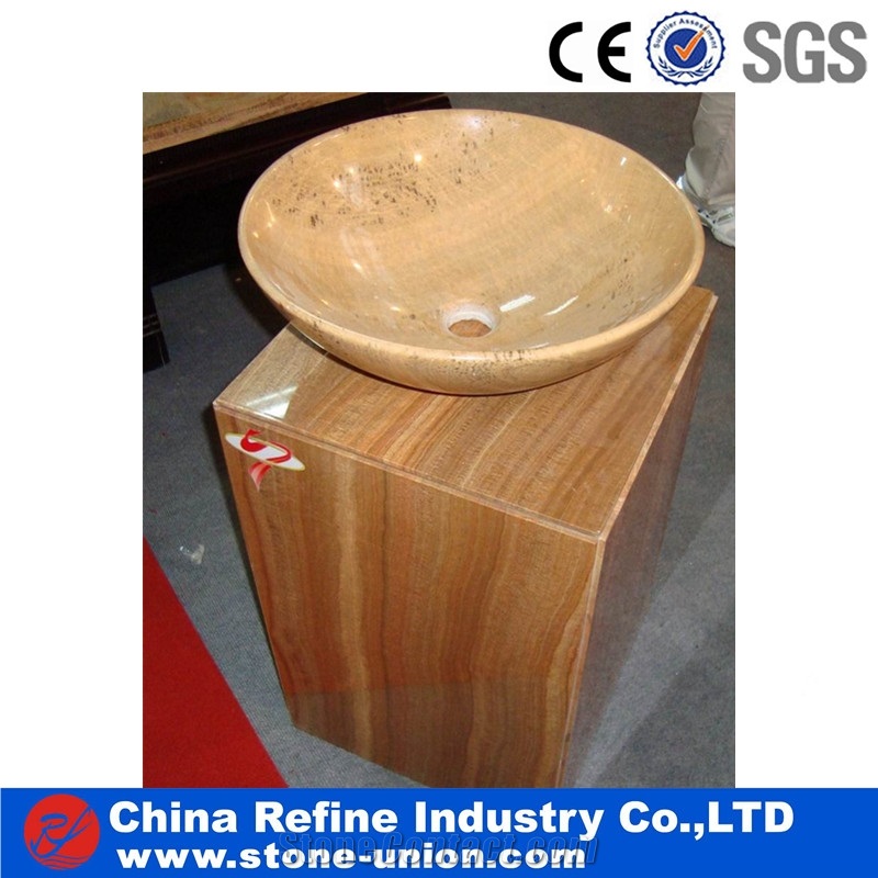 Beige Rectangular Marble Vessel Sinks & Basins