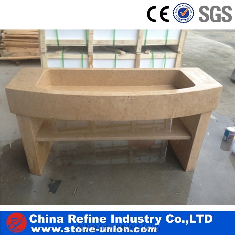 Beige Rectangular Marble Vessel Sinks & Basins
