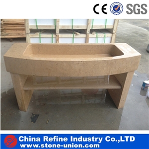 Beige Rectangular Marble Vessel Sinks & Basins