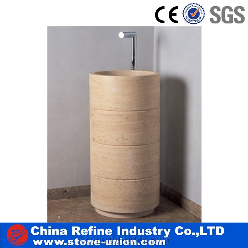 Beige Rectangular Marble Vessel Sinks & Basins