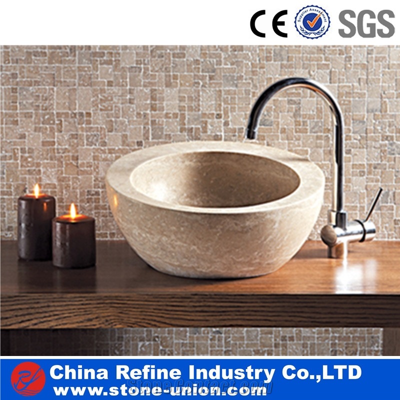 Beige Travertine Bathroom Wash Sinks&Vessel Basins