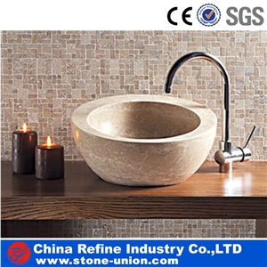 Beige Travertine Bathroom Wash Sinks&Vessel Basins