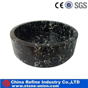 Black Round Natural Marble Bathroom Sink & Basin