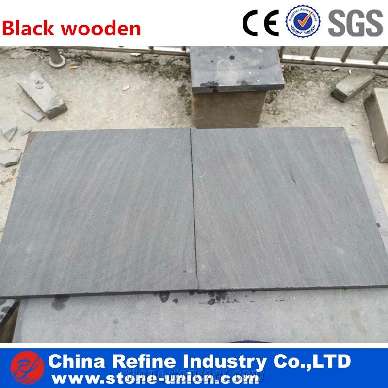 Black Wooden Vein Grain Sandstone Slabs & Tiles