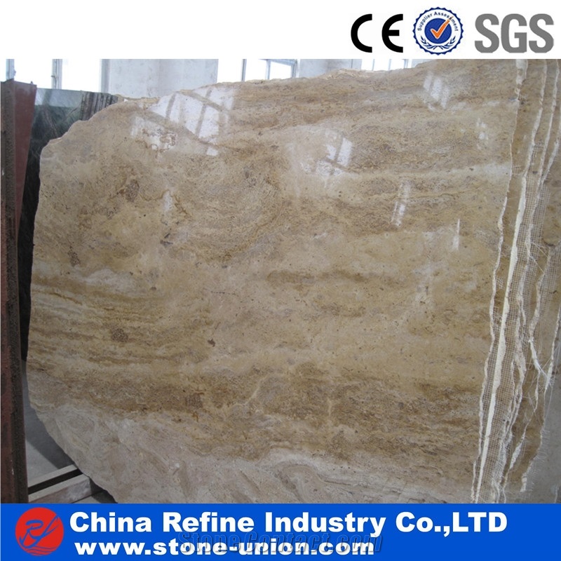 Cheap Golden Polished Travertine Slabs & Tiles