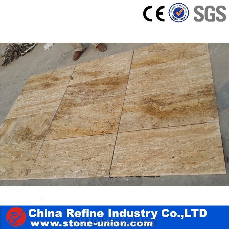 Cheap Golden Polished Travertine Slabs & Tiles
