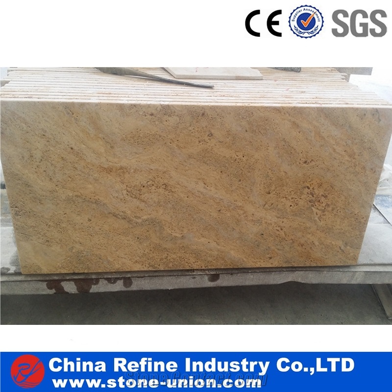 Cheap Golden Polished Travertine Slabs & Tiles
