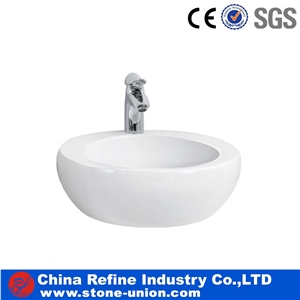 China White Marble Bathroom Sink, Round Basins