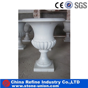 China White Marble Carved Flower Pot & Planters