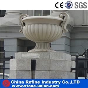 China White Marble Carved Flower Pot & Planters