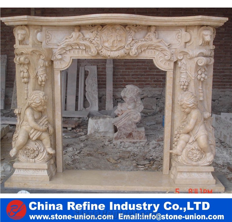 Classical Antique Beige Marble French Fireplace