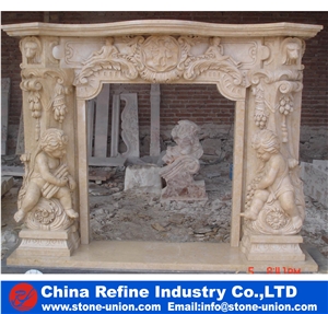 Classical Antique Beige Marble French Fireplace