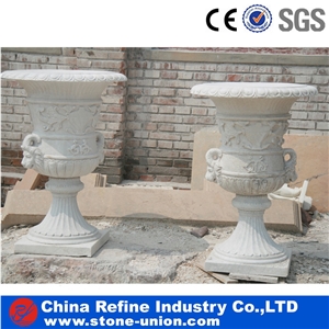 Customized Carved White Marble Planter Pots