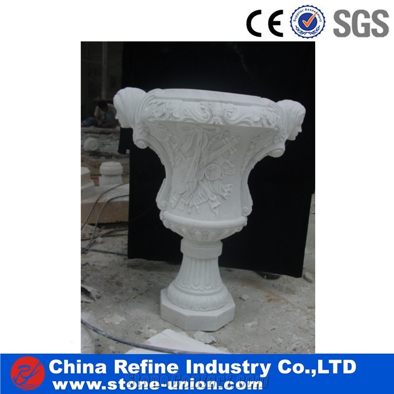Customized Carved White Marble Planter Pots