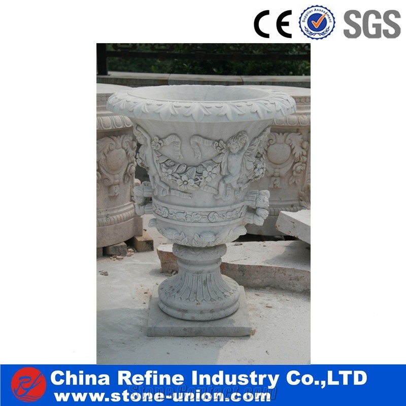 Customized Carved White Marble Planter Pots